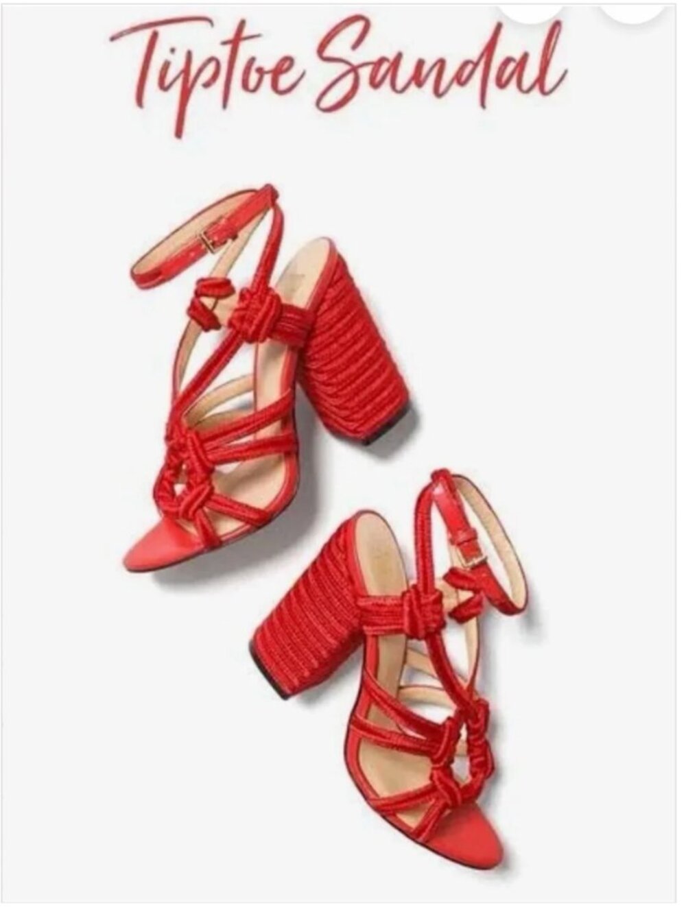 Cabi Tiptoe Sandals Knotted Rope Block High Heels Open Toe Heel Shoes Red Size 9